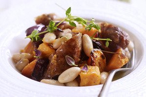 Sizzling Sausage, Beans and Sweet Potato Bake