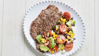 Peppercorn Steak with Hearty Mexican Corn Cob Salad